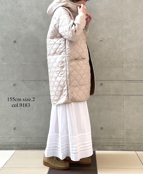 NAM2562PP PLAIN POLYESTER×PLAIN POLYESTER OVERSIZED MID-LENGTH HOODED COAT WITH RIBBED CUFF