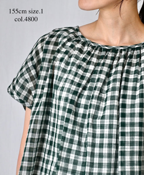 NSL26102 FANCY GINGHAM CHECK GATHERED PATCH WORK SMOCK