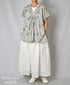 NSL26064 80s VOILE LEAF & FLOWER PRINT V-NECK FRENCH/SL TUNIC