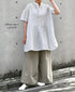 INSL26333 60s AUTO LOOM COTTON/LINEN STRIPE BANDED COLLAR S/SL TUNIC