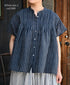 INSL26331 60s AUTO LOOM COTTON/LINEN STRIPE BANDED COLLAR FRENCH/SL PINTUCK SHIRTS
