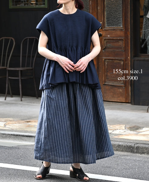 INMDS26053 HANDWOVEN COTTON HAKEME CREW NECK FRENCH/SL SHIRTS WITH PINTUCK
