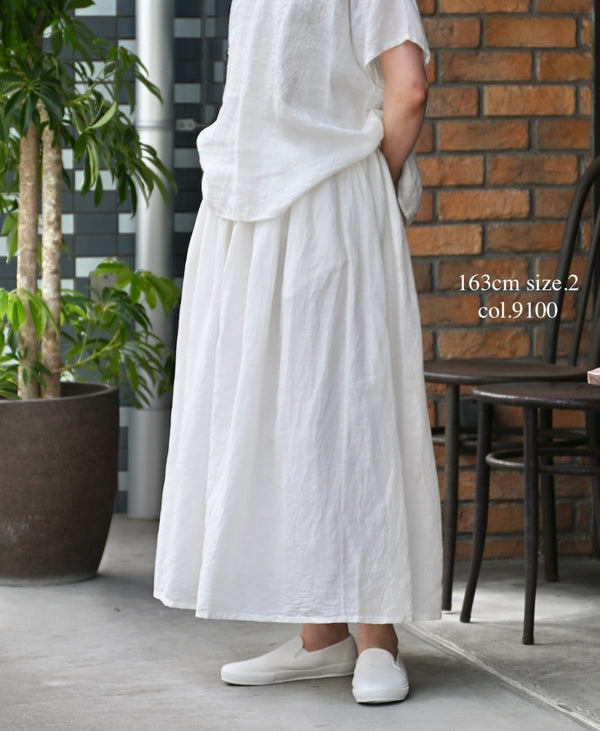 INSL26325 60s AUTO LOOM COTTON/LINEN PLAIN GATHERED SKIRT