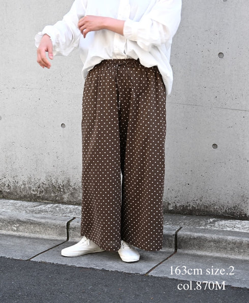 NSL26055 80s COTTON VOILE DOT PRINT WIDE EASY PANTS