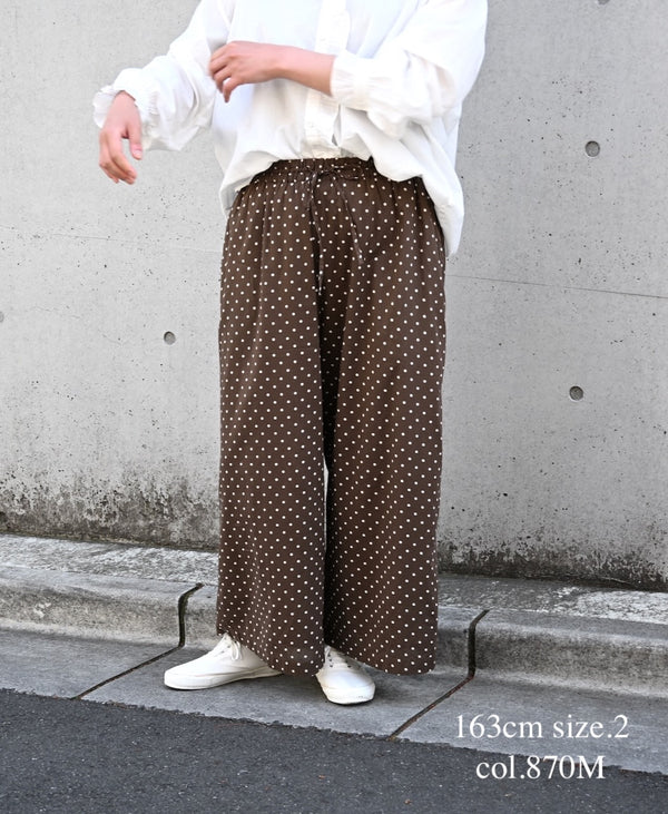 NSL26055 80s COTTON VOILE DOT PRINT WIDE EASY PANTS
