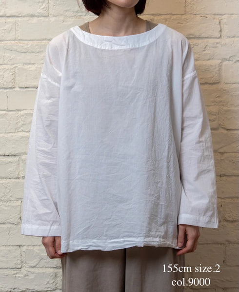 INAM2623 60s COTTON LAWN WASH BOAT NECK SMOCK