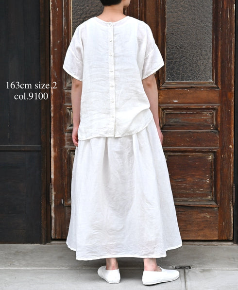 INSL26325 60s AUTO LOOM COTTON/LINEN PLAIN GATHERED SKIRT