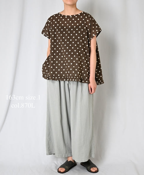 NSL26056 80s COTTON VOILE DOT PRINT HEM FRILL GATHERED SMOCK