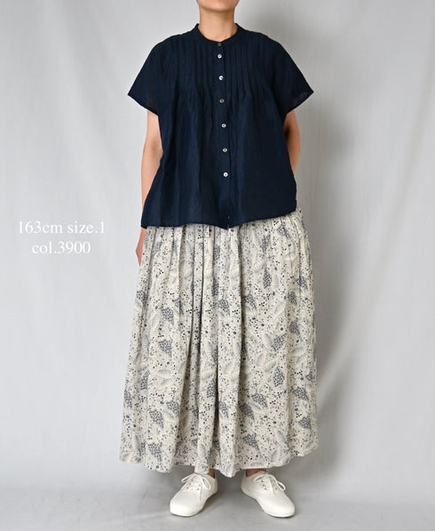 INSL26321 60s AUTO LOOM COTTON/LINEN PLAIN BANDED COLLAR FRENCH/SL PINTUCK SHIRTS