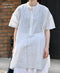 INSL26333 60s AUTO LOOM COTTON/LINEN STRIPE BANDED COLLAR S/SL TUNIC