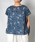 NSL26062 80s VOILE LEAF & FLOWER PRINT FRENCH/SL BACK SIDE GATHERED SMOCK
