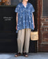 NSL26064 80s VOILE LEAF & FLOWER PRINT V-NECK FRENCH/SL TUNIC