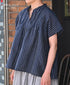 INSL26331 60s AUTO LOOM COTTON/LINEN STRIPE BANDED COLLAR FRENCH/SL PINTUCK SHIRTS
