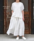 NMDS25242 80s POWER LOOM LINEN PLAIN BACK OPENING CREW-NECK S/SL EMB SHIRT