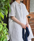 INSL26333 60s AUTO LOOM COTTON/LINEN STRIPE BANDED COLLAR S/SL TUNIC