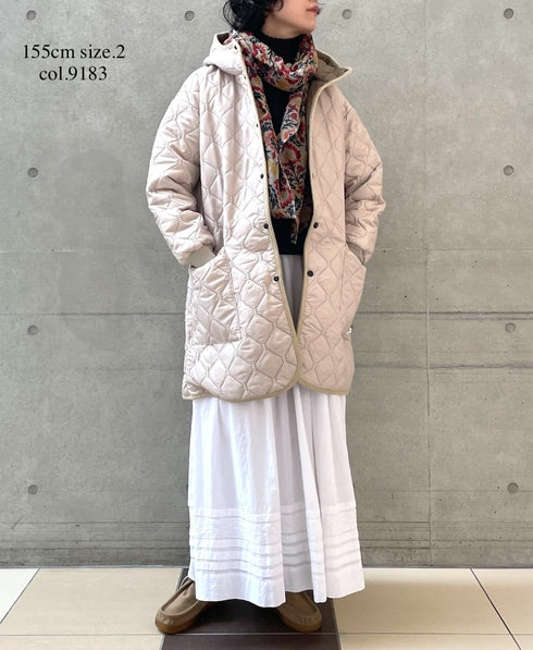 NAM2562PP PLAIN POLYESTER×PLAIN POLYESTER OVERSIZED MID-LENGTH HOODED COAT WITH RIBBED CUFF