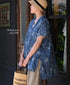 NSL26064 80s VOILE LEAF & FLOWER PRINT V-NECK FRENCH/SL TUNIC