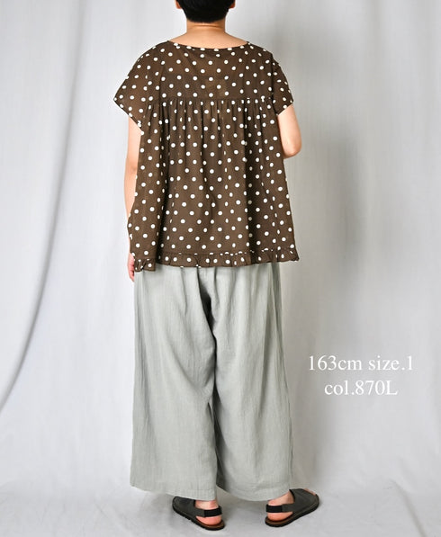 NSL26056 80s COTTON VOILE DOT PRINT HEM FRILL GATHERED SMOCK
