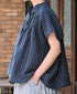INSL26331 60s AUTO LOOM COTTON/LINEN STRIPE BANDED COLLAR FRENCH/SL PINTUCK SHIRTS