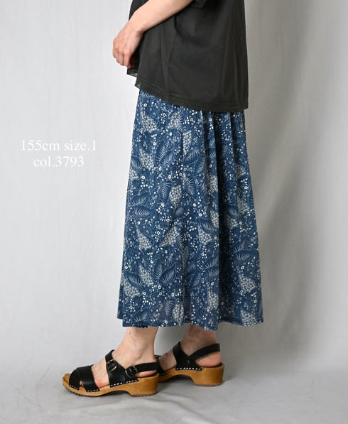 NSL26065 80s VOILE LEAF & FLOWER PRINT GATHERED SKIRT
