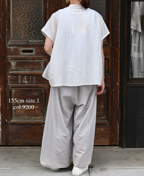 INSL26345 80s VOILE PLAIN WITH CUT WORK LACE EASY PANTS