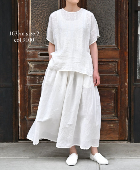 INSL26325 60s AUTO LOOM COTTON/LINEN PLAIN GATHERED SKIRT