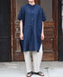 INSL26323 60s AUTO LOOM COTTON/LINEN PLAIN BANDED COLLAR S/SL TUNIC