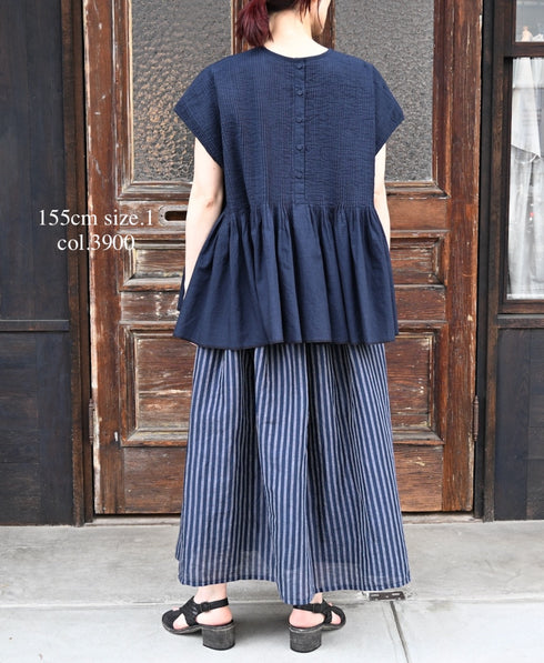 INMDS26053 HANDWOVEN COTTON HAKEME CREW NECK FRENCH/SL SHIRTS WITH PINTUCK