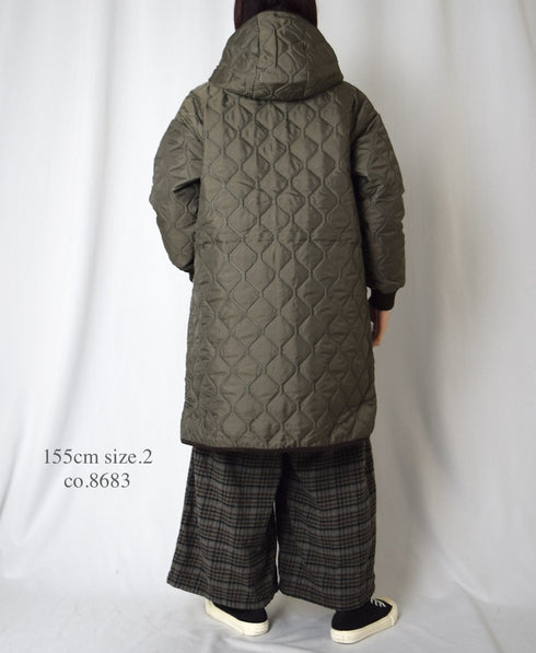 NAM2562PP PLAIN POLYESTER×PLAIN POLYESTER OVERSIZED MID-LENGTH HOODED COAT WITH RIBBED CUFF