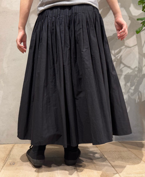 NMDS24641 40s ORGANIC POPLIN (PATCHWORK) PINTUCK FLARED SKIRT WITH PATCH WORK