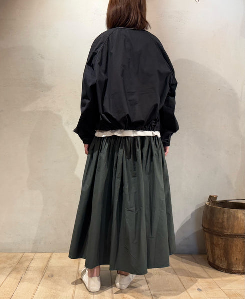 NMDS24641 40s ORGANIC POPLIN (PATCHWORK) PINTUCK FLARED SKIRT WITH PATCH WORK