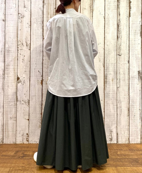 NMDS24641 40s ORGANIC POPLIN (PATCHWORK) PINTUCK FLARED SKIRT WITH PATCH WORK
