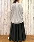 NMDS24641 40s ORGANIC POPLIN (PATCHWORK) PINTUCK FLARED SKIRT WITH PATCH WORK