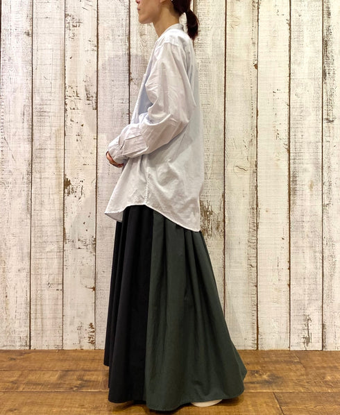 NMDS24641 40s ORGANIC POPLIN (PATCHWORK) PINTUCK FLARED SKIRT WITH PATCH WORK