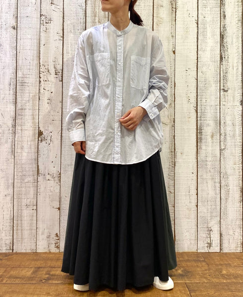 NMDS24641 40s ORGANIC POPLIN (PATCHWORK) PINTUCK FLARED SKIRT WITH PATCH WORK