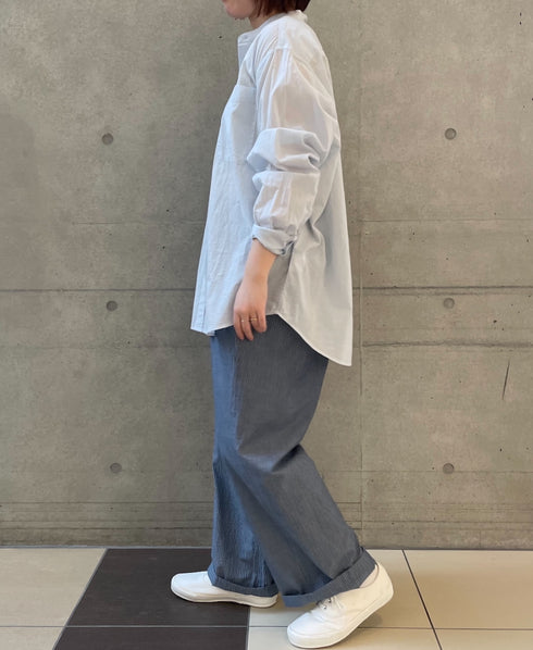 NVL2531CB 60s ORGANIC CAMBRIC BANDED COLLAR L/SL OVERSIZED SHIRT