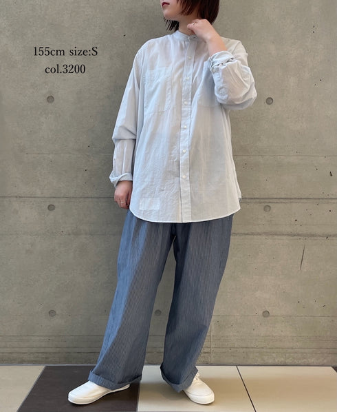 NVL2531CB 60s ORGANIC CAMBRIC BANDED COLLAR L/SL OVERSIZED SHIRT