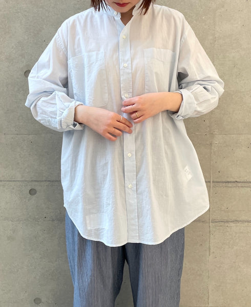 NVL2531CB 60s ORGANIC CAMBRIC BANDED COLLAR L/SL OVERSIZED SHIRT
