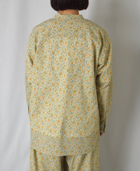 INAM2511FD COTTON FLOWER PRINT UTILITY BANDED COLLAR SHIRT