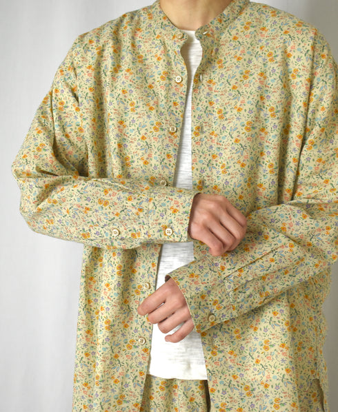 INAM2511FD COTTON FLOWER PRINT UTILITY BANDED COLLAR SHIRT