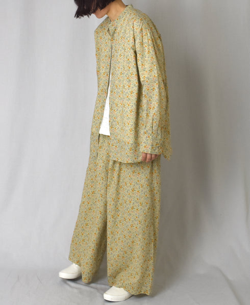 INAM2511FD COTTON FLOWER PRINT UTILITY BANDED COLLAR SHIRT