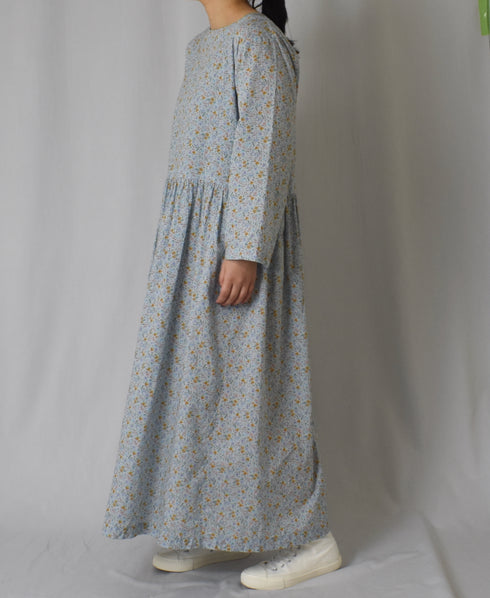 INAM2514FD COTTON FLOWER PRINT BOAT NECK L/SL ONE-PIECE