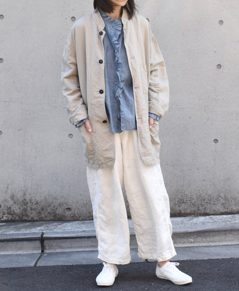 INMDS25062 HANDWOVEN YARN DYE NATURAL INDIGO CHAMBRAY FRILL COLLAR SHIRT