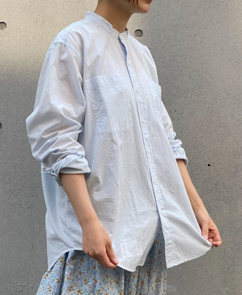 NVL2531CB 60s ORGANIC CAMBRIC BANDED COLLAR L/SL OVERSIZED SHIRT