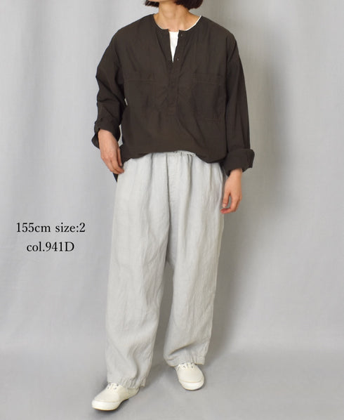 IMDSH2101LPD 60s AUTO LOOM LINEN PLAIN OVERDYE EASY CROPPED PANTS