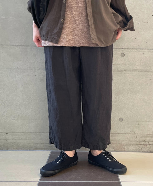 IMDSH2101LPD 60s AUTO LOOM LINEN PLAIN OVERDYE EASY CROPPED PANTS