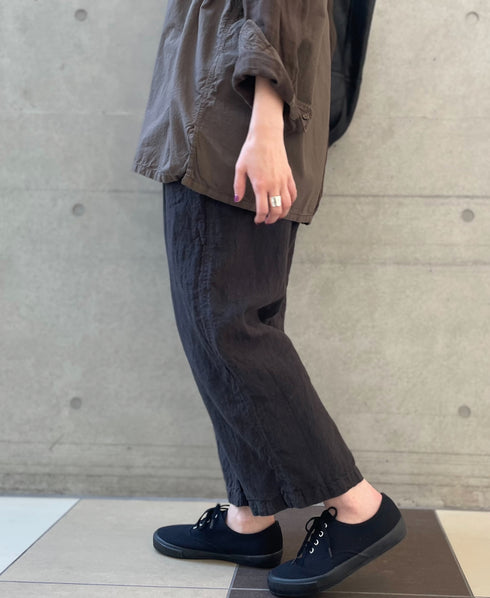 IMDSH2101LPD 60s AUTO LOOM LINEN PLAIN OVERDYE EASY CROPPED PANTS