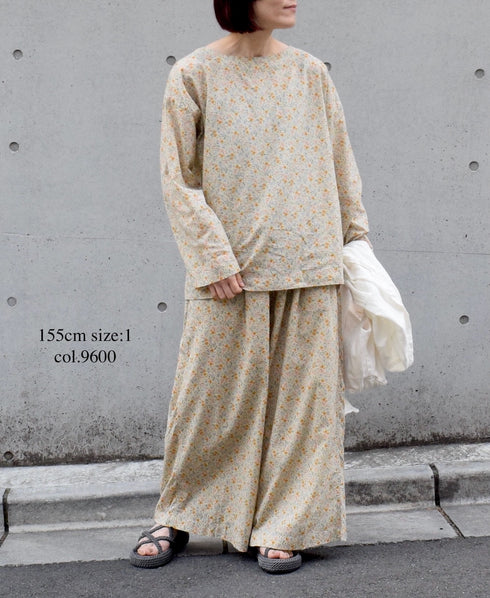 INAM2516FD COTTON FLOWER PRINT GATHERED EASY PANTS WITH LINING
