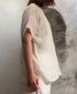 NMDS25242 80s POWER LOOM LINEN PLAIN BACK OPENING CREW-NECK S/SL EMB SHIRT