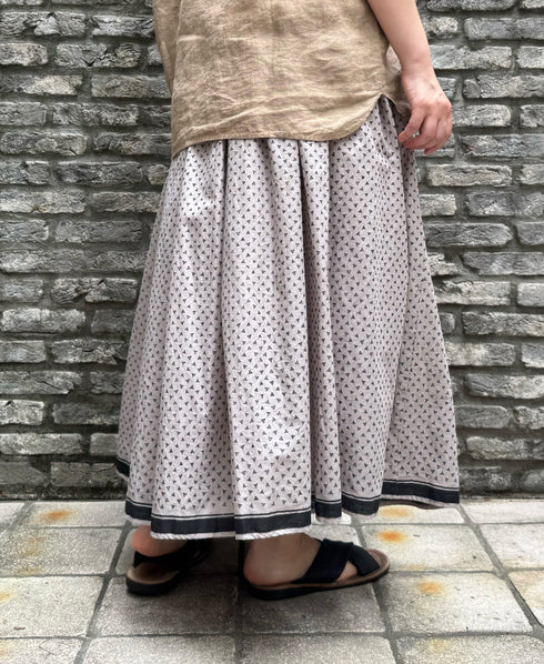 INMDS25105 80s VOILE TRIANGLE BLOCK PRINT GATHERED SKIRT